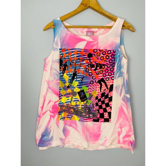 Vintage Ocean Pacific Neon Tie Dye Tank Top, Size Small, 1980s Surfer Tank, NOS - Picture 9 of 10